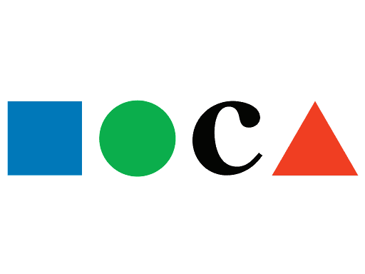 MOCA logo shows each letter in a different color with the M O and A as shapes (square, circle, and triangle) and the C in a stylized black font.