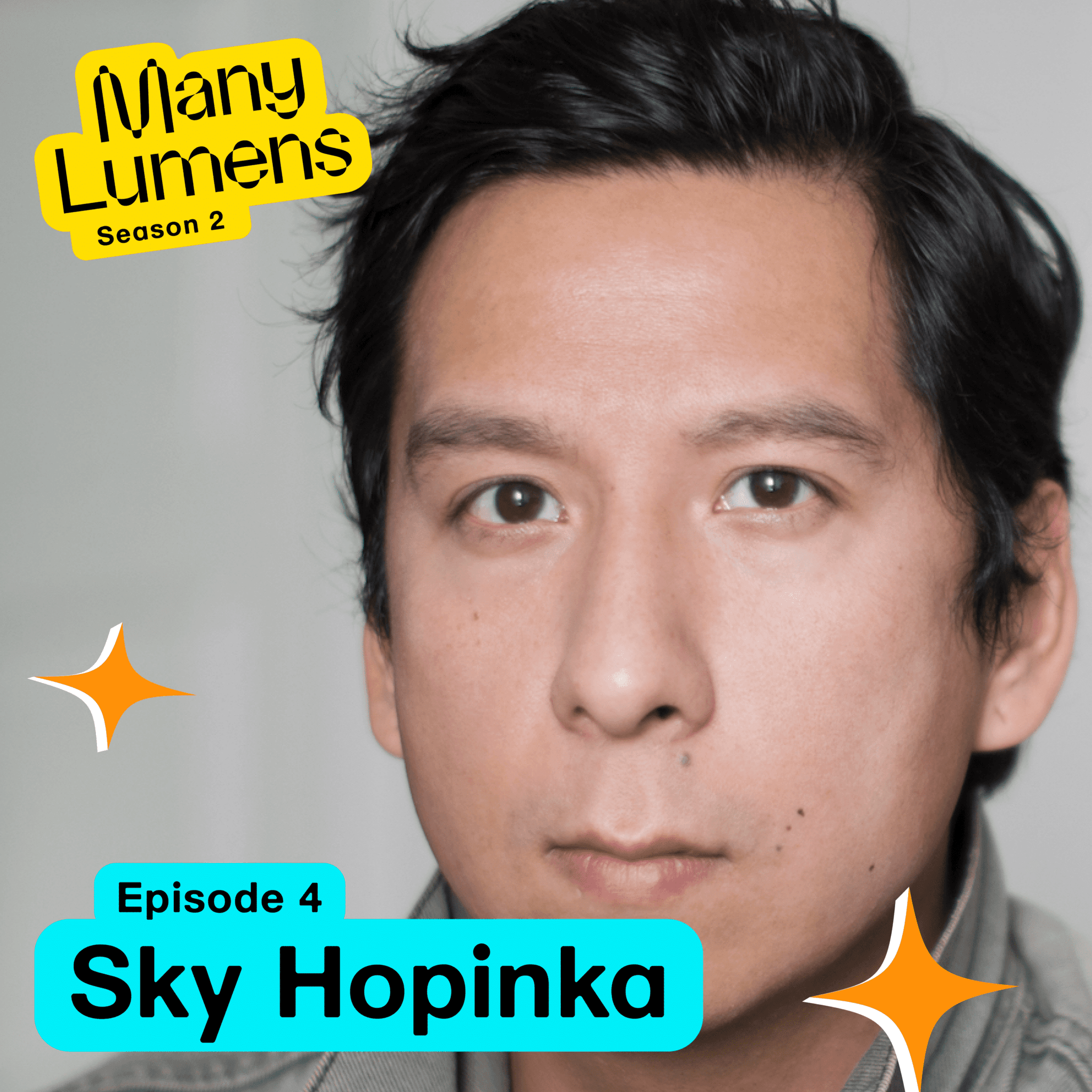 A headshot of Sky Hopinka, an Indigenous man. He is staring directly at the camera with a straight face.