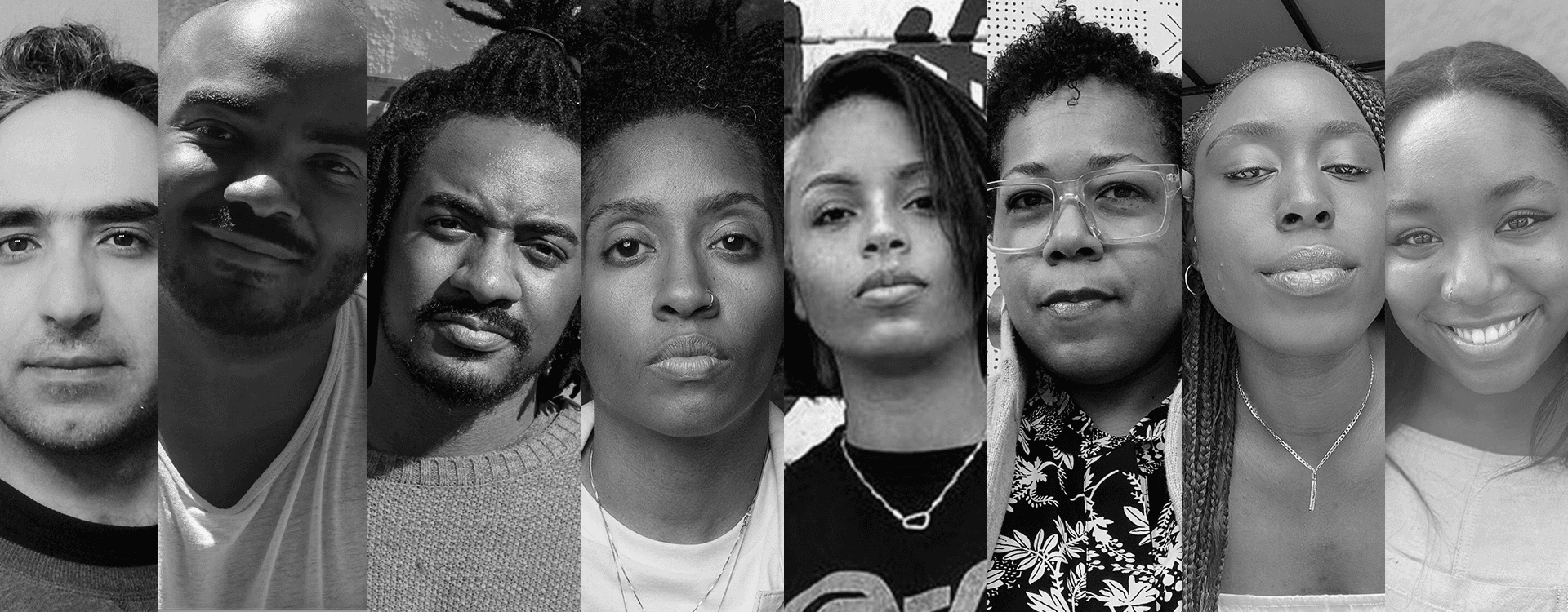 The eight fellows selected for the 2023 Philadelphia Filmmaker Lab are arranged side-by-side in a single banner graphic. All are facing the camera and are people of color.