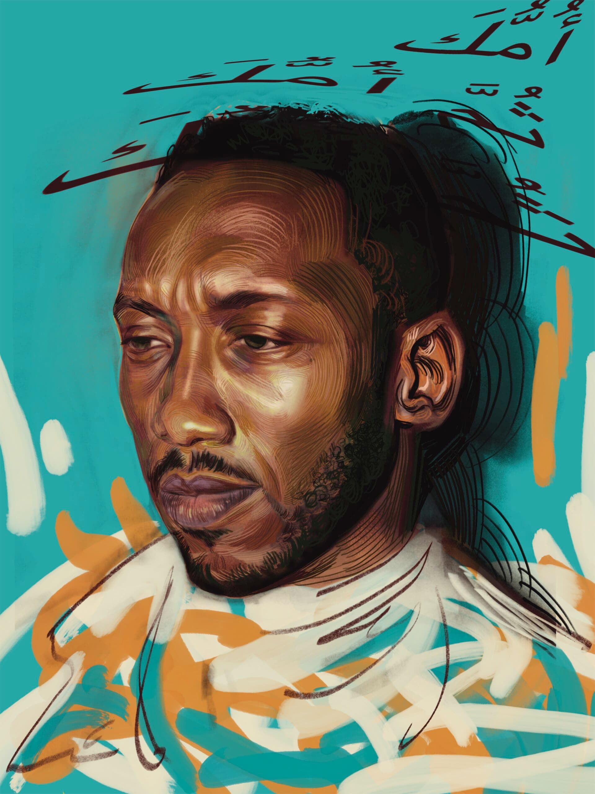 A portrait illustration of actor Mahershala Ali.